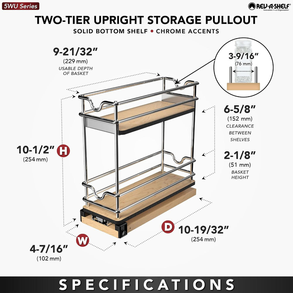 Rev-A-Shelf Narrow 5"W Pullout Upright Organizer for Cabinets