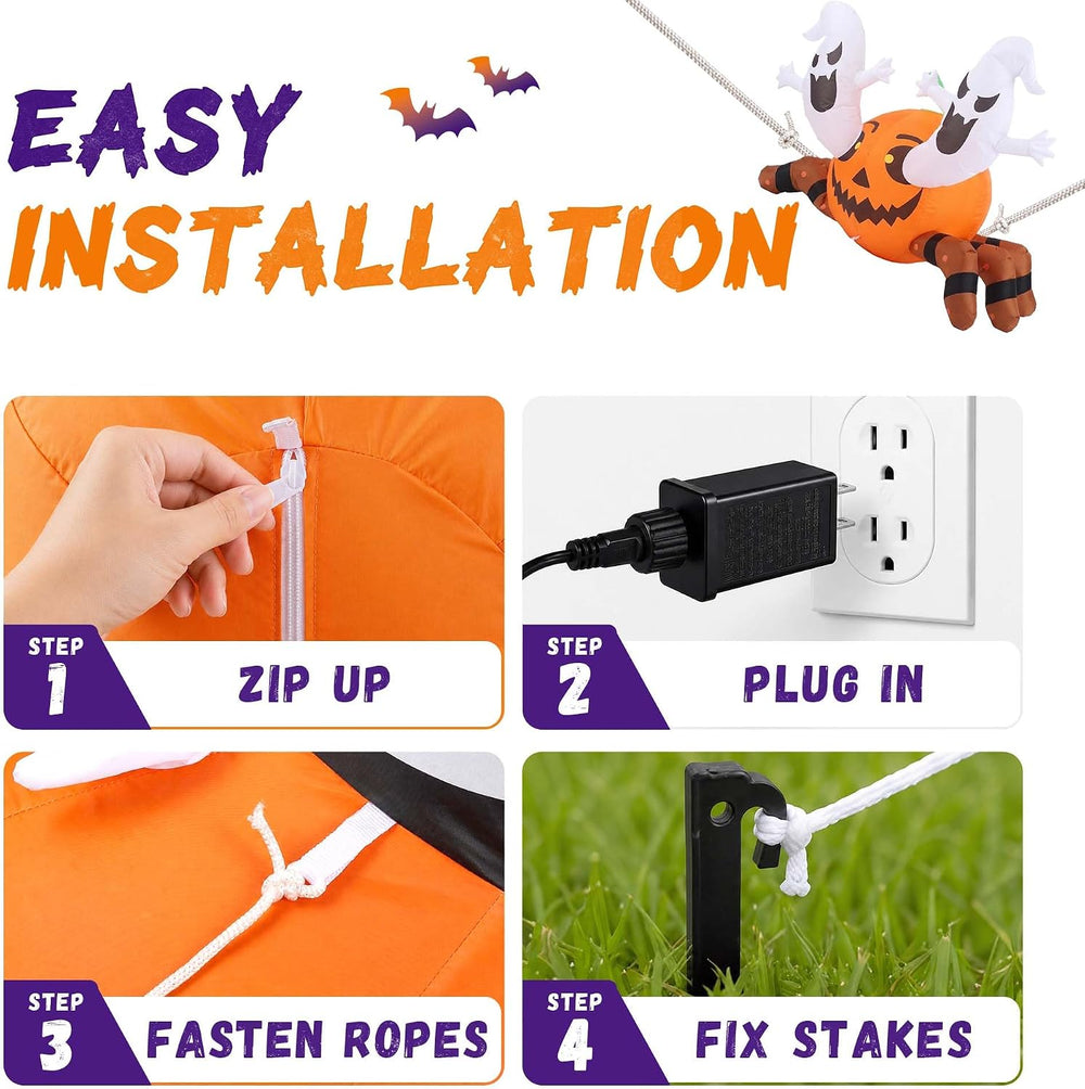 4FT Inflatable Halloween Decoration Outdoor, Blow Pumpkin Spider Yard Decor