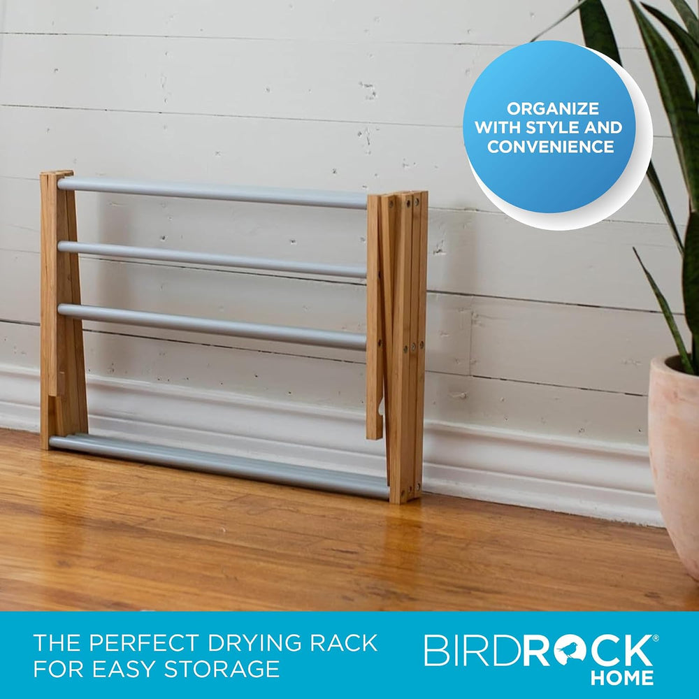 BIRDROCK HOME Wooden Clothes Drying Rack | 3-Tier Foldable Bamboo Laundry Sta...