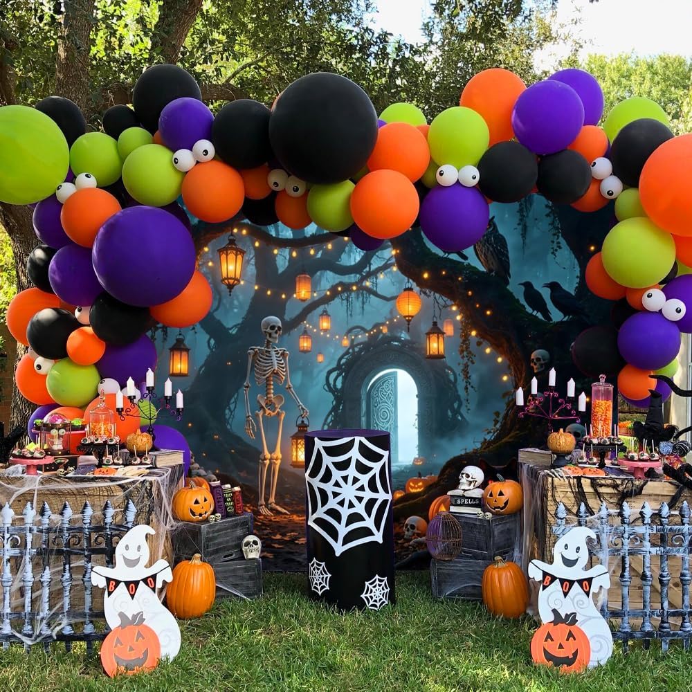 10x10ft Halloween Backdrop for Photography Skeleton Haunted Forest Backdrop