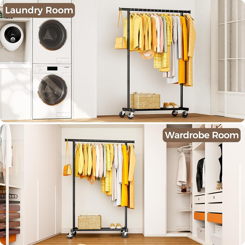 Clothes Rack, Rolling Clothing Rack for Hanging Clothes, Metal Garment Rack