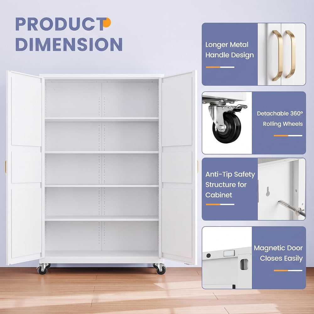 Metal Garage Storage Cabinet with Wheels, Wide & Deep Storage Cabinet wit...