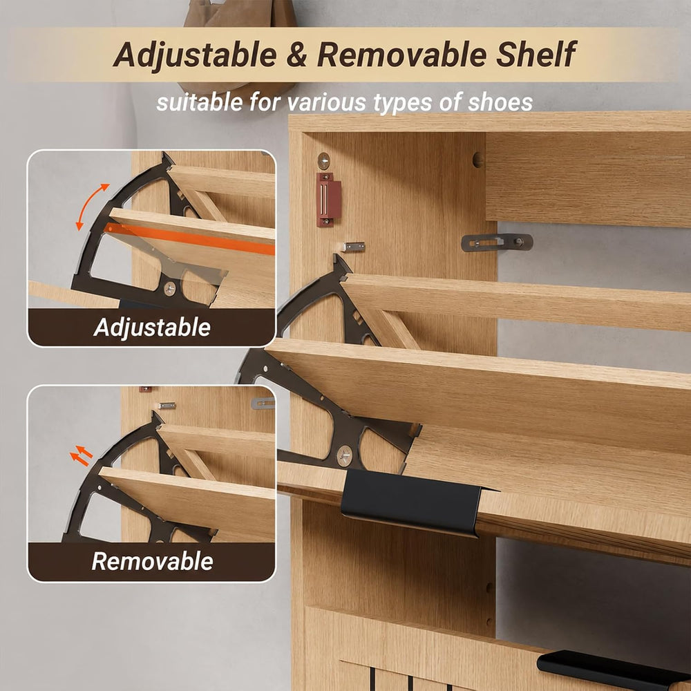 Shoe Storage Cabinet, Entryway Shoe Cabinet with 2 Flip Drawers, Narrow Shoe ...