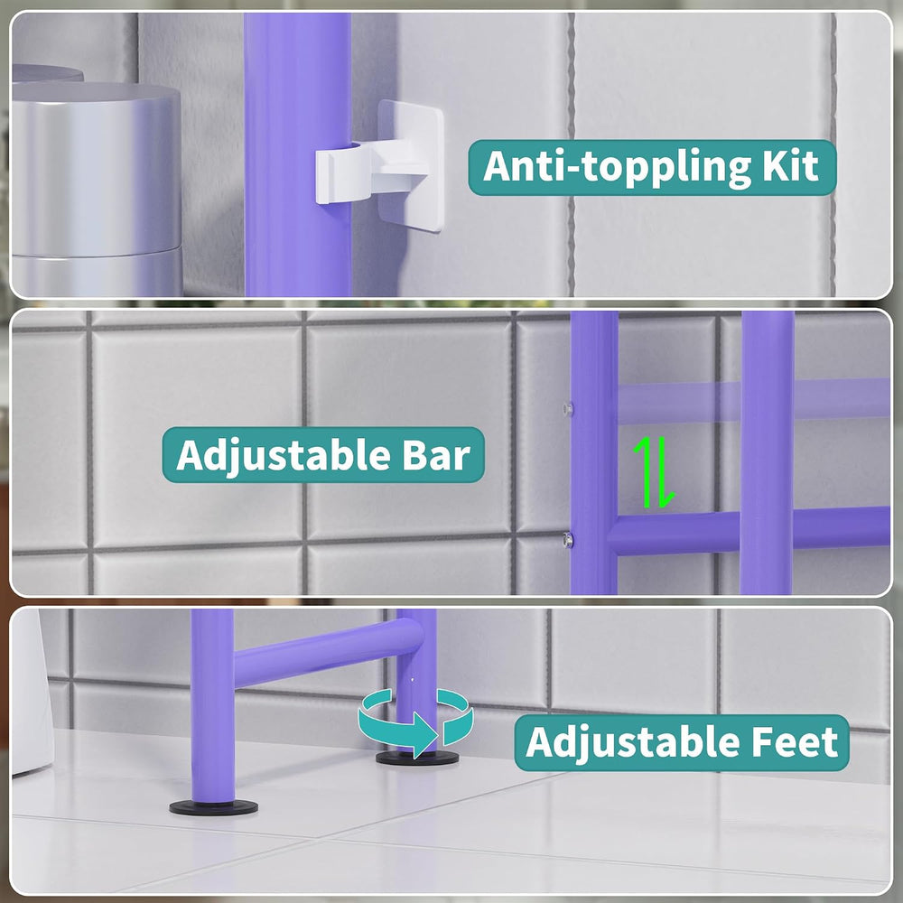 GloTika 3-Tier Over Toilet Storage, Anti-Tilt, 64" H, Purple