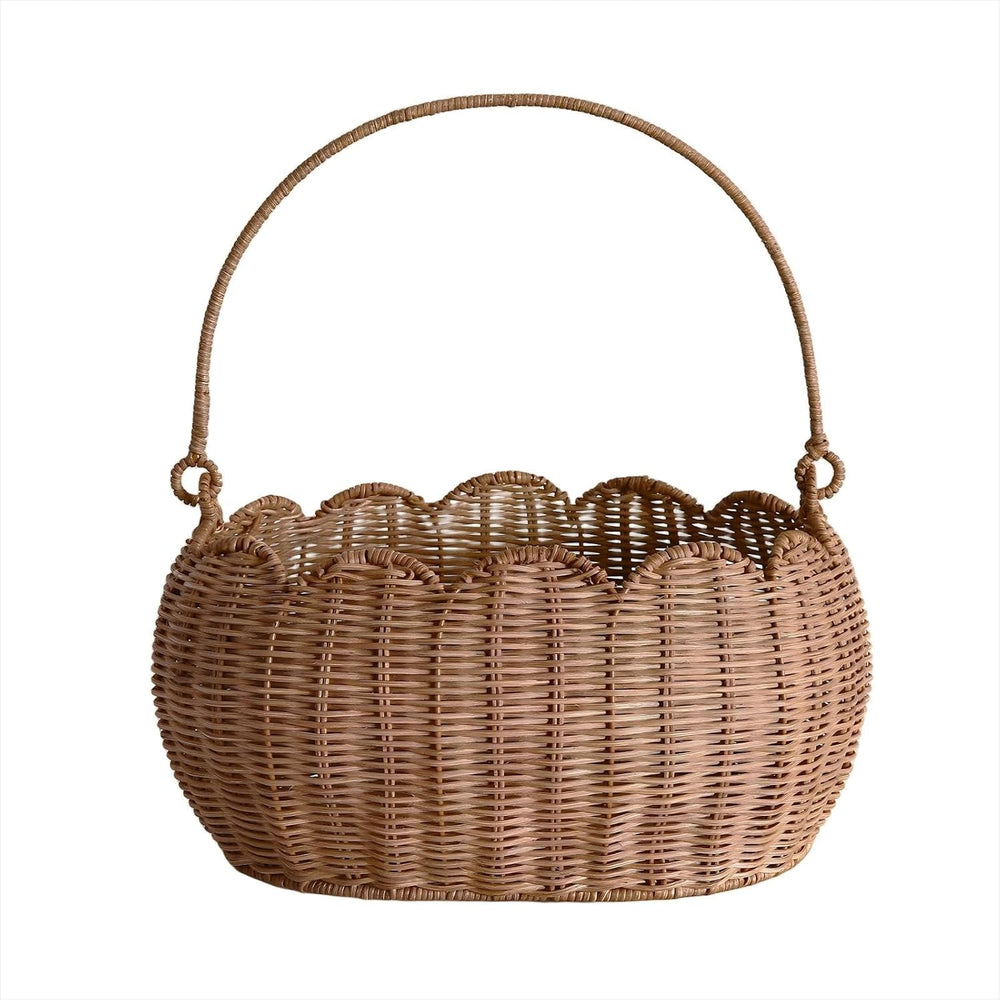 Scalloped Round Basket with Handle, Super Sturdy Wicker Storage Baskets, Hand...