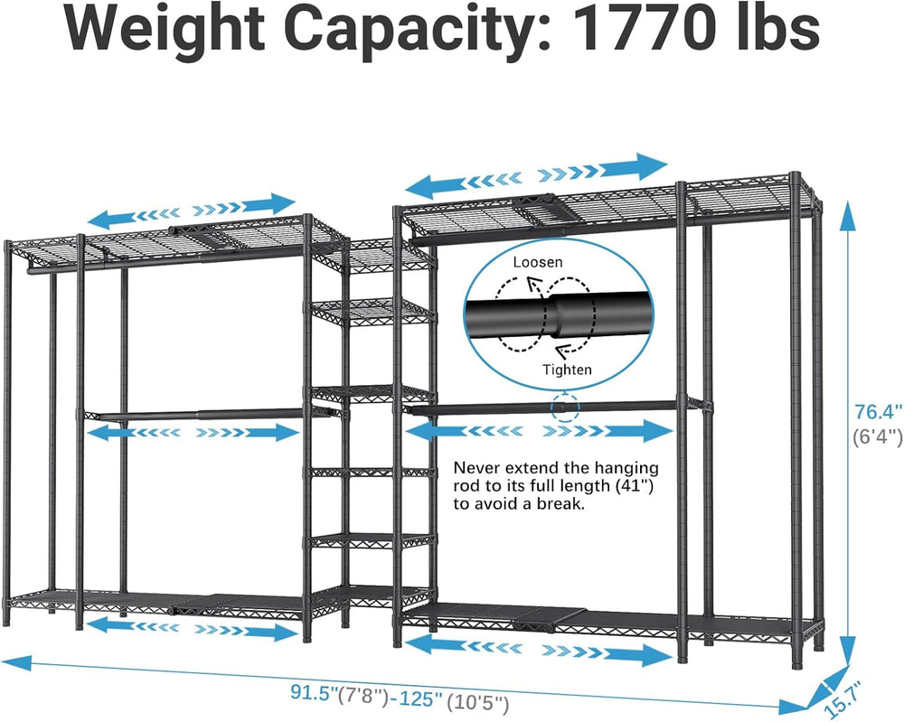 VIPEK X5 Extra Large Expandable Clothes Rack, Closet Organizer System Black