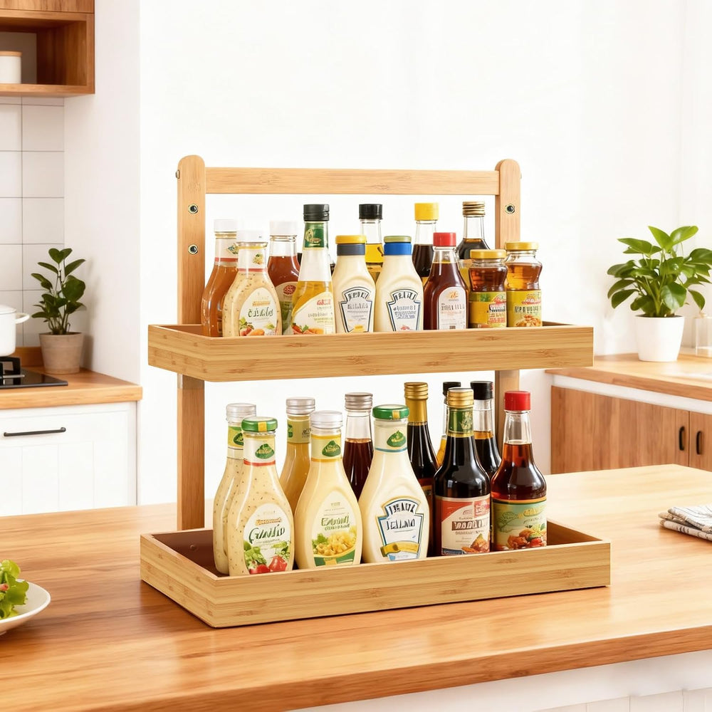 Bamboo Undersink Organizer Storage - 2-Tier Cabinet Shelf with Adjustable Lev...