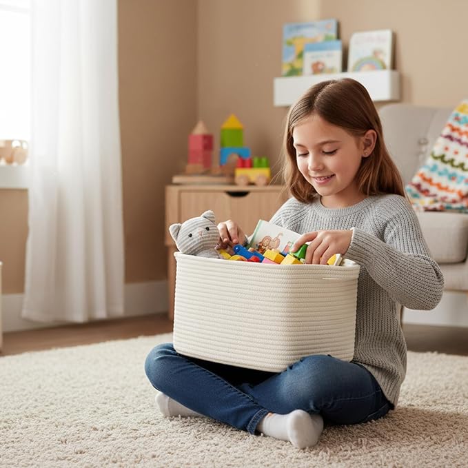 Cotton Rope Storage Basket 15"x10"x9" – Fabric Storage Bins (S...
