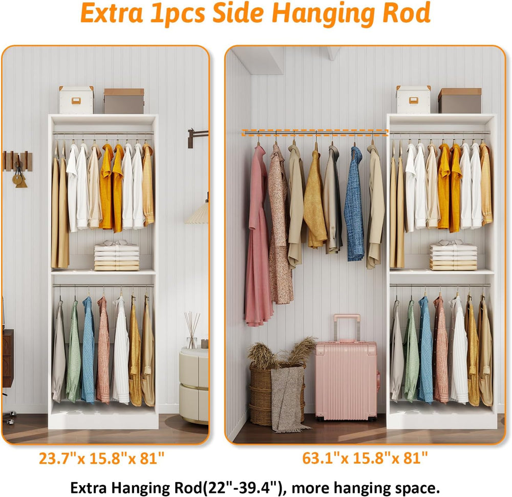 Closet System with 3 Hanging Rods& Shelf , 2FT Small Closet Organizer Sys...