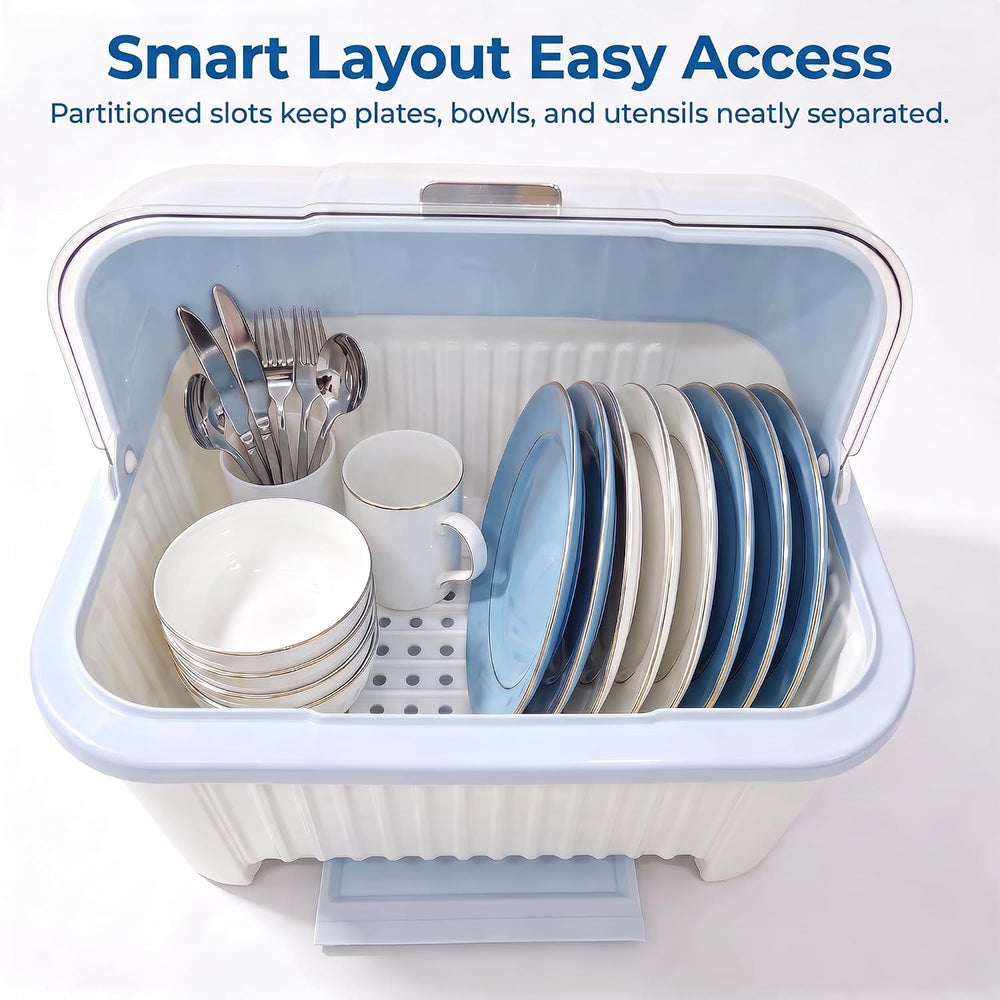 PureBox Large Capacity Dish Drying Rack and Drain Board with Flip-Up Lid Cove...