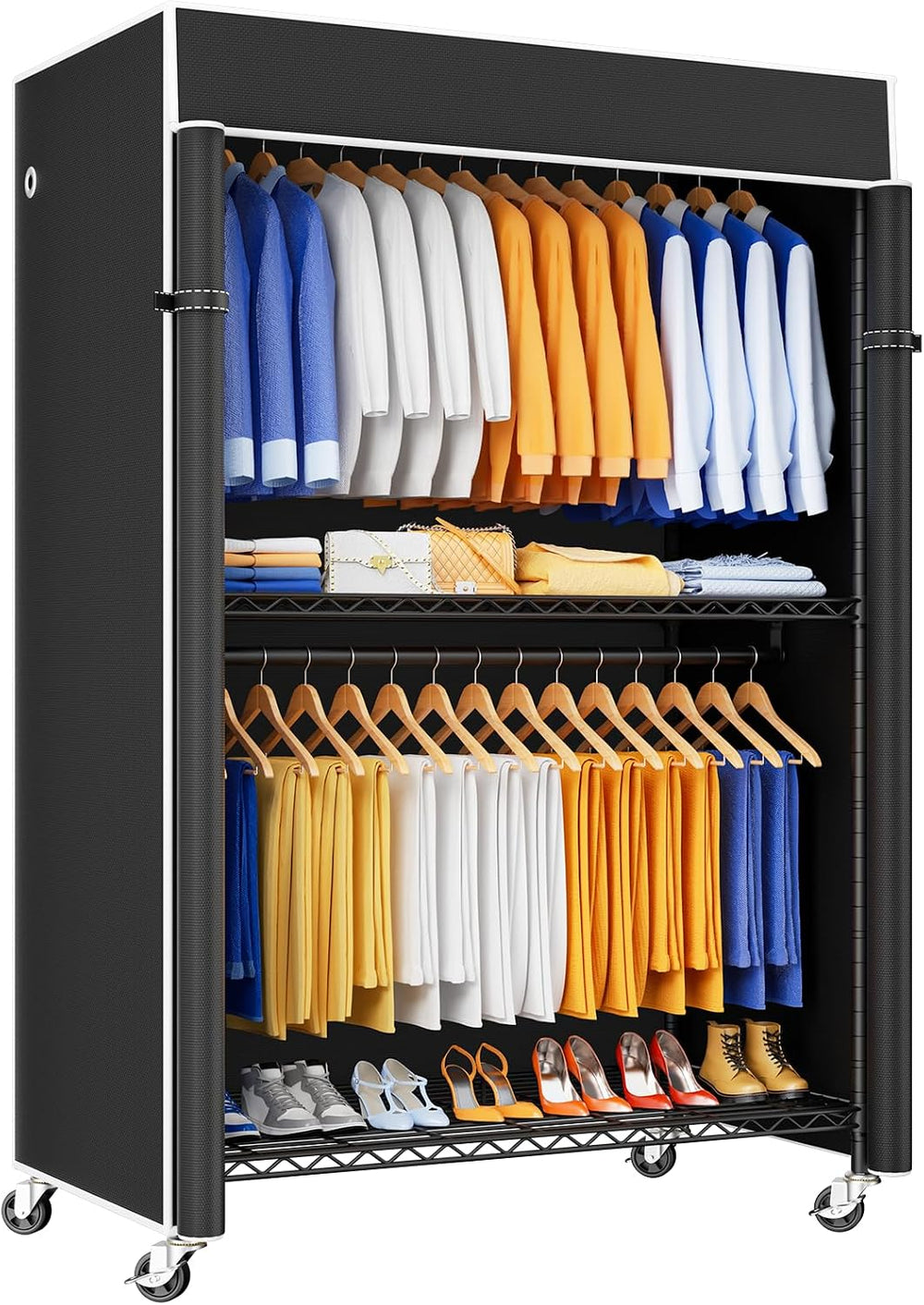 ULIFHOME P8C Pro Heavy Duty Clothes Rack（With Extended Width Design） Rolling ...