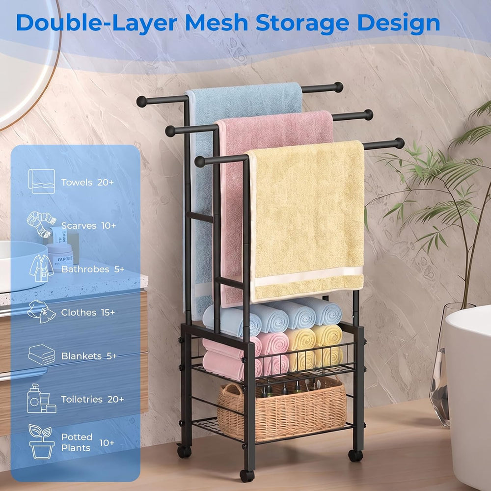Kayfia 42.7'' Standing 3 Tier Alloy Steel Towel Rack with Basket &amp...