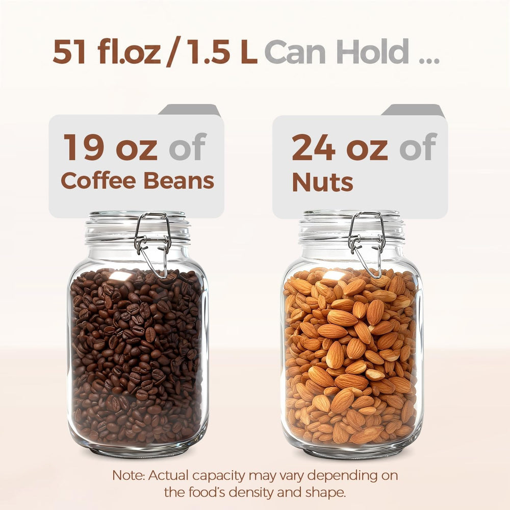 ComSaf Square Glass Jars with Airtight Lids 51 oz 3 Pack Wide Mouth