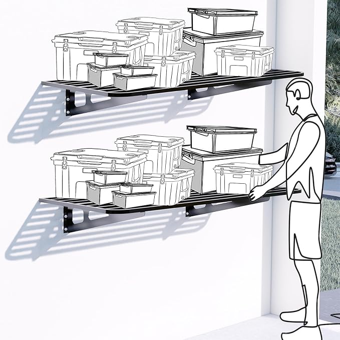 2-Pack 2x4ft Garage Wall Shelving, 2 Shelf Total 8 ft Garage Wall Storage
