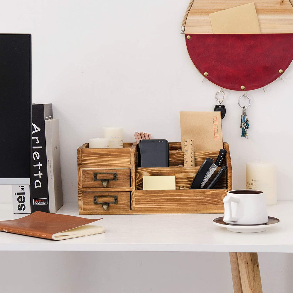Liry Products Rustic Wooden Desktop Organizer Office Supplies Brown Tabletop ...