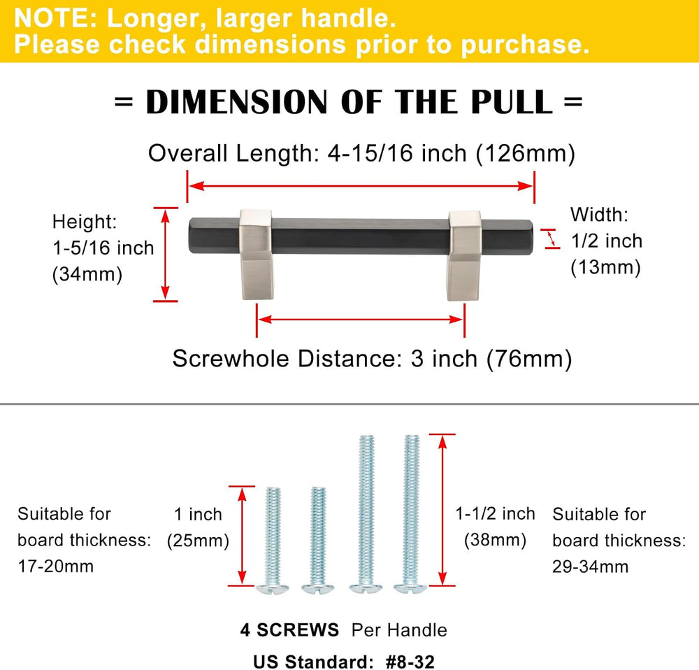 3 Inch Matte Black and Brushed Nickel Cabinet Pulls 10 Pack P1310