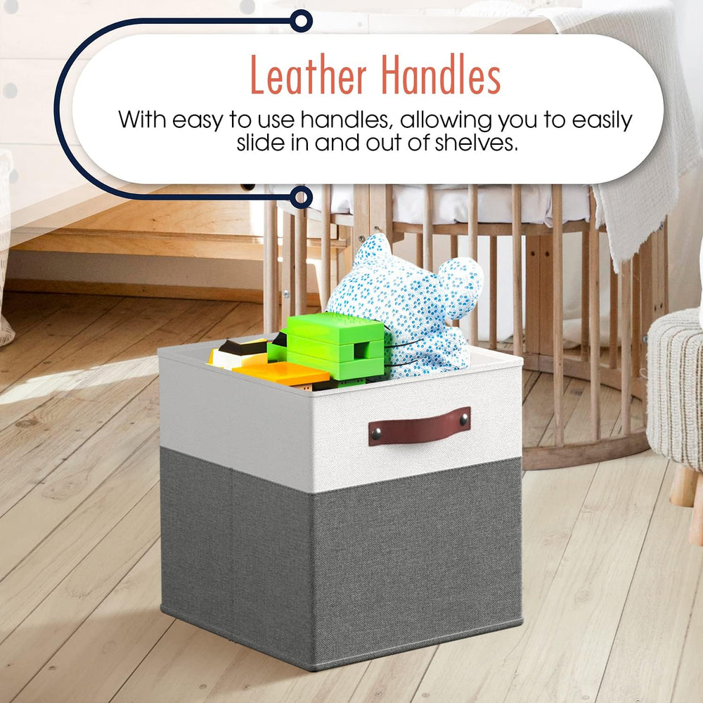 Ornavo Home 11x11 Foldable Fabric Storage Cube Bins, 6 Pack, White/Gray