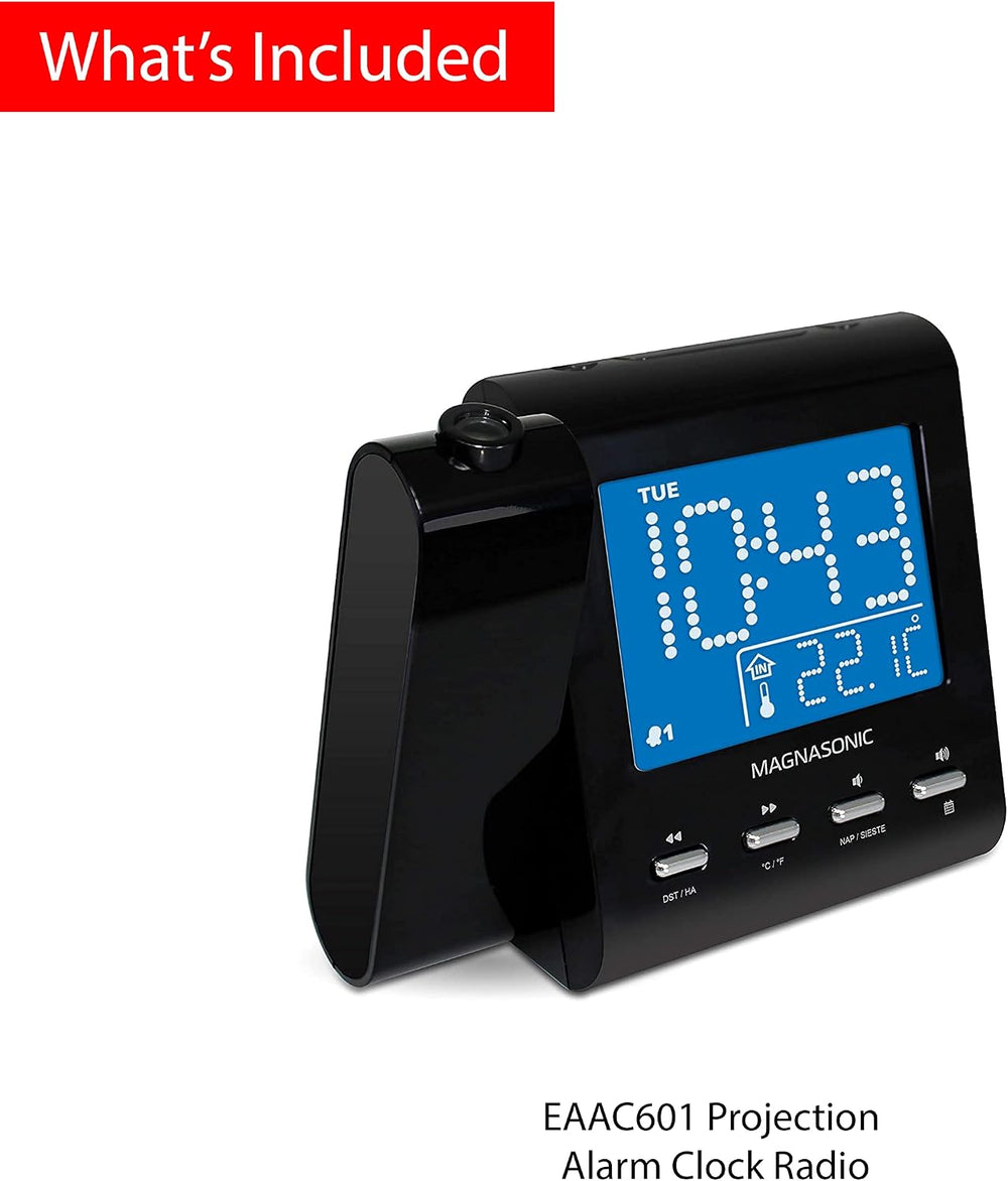 Magnasonic Projection Alarm Clock with AM/FM Radio, Battery Backup, Auto Time...