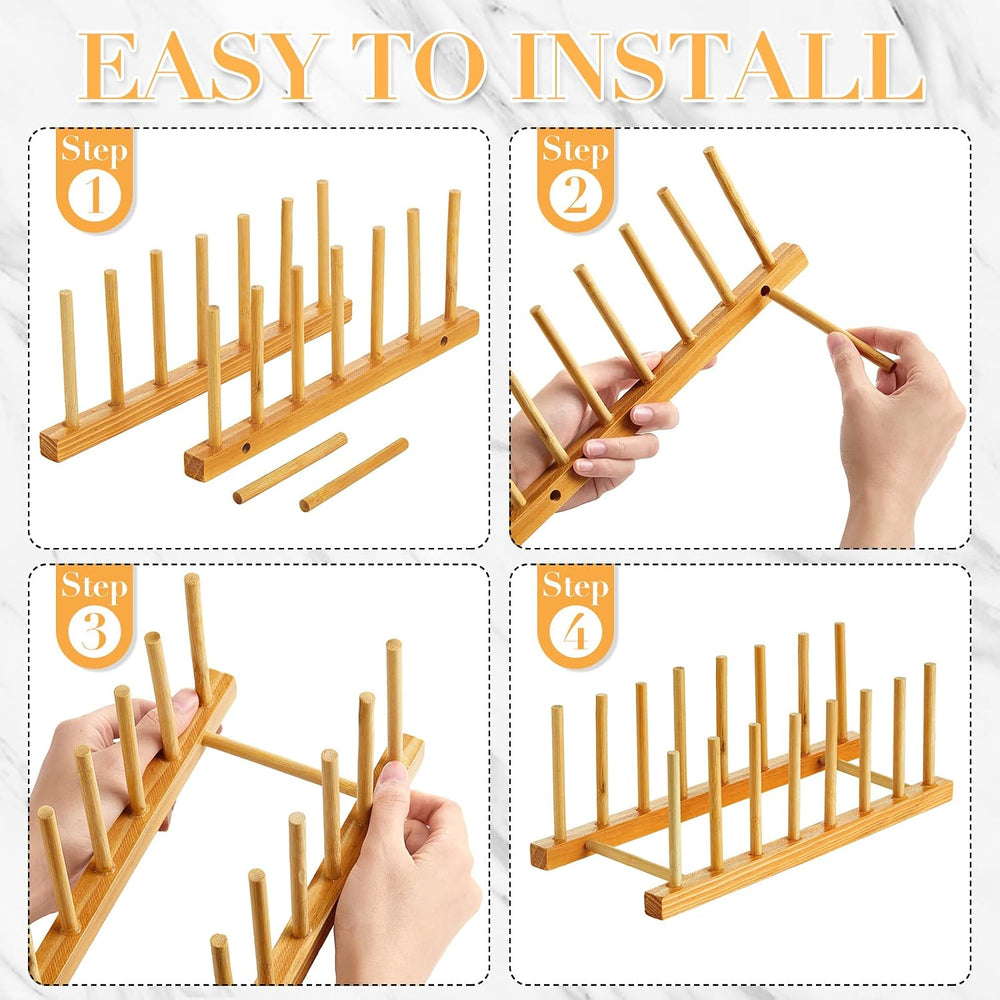Zopeal 18 Pcs Bamboo Wooden Plate Racks Dish Rack Stand Holder 3/6/ 7 Slots D...