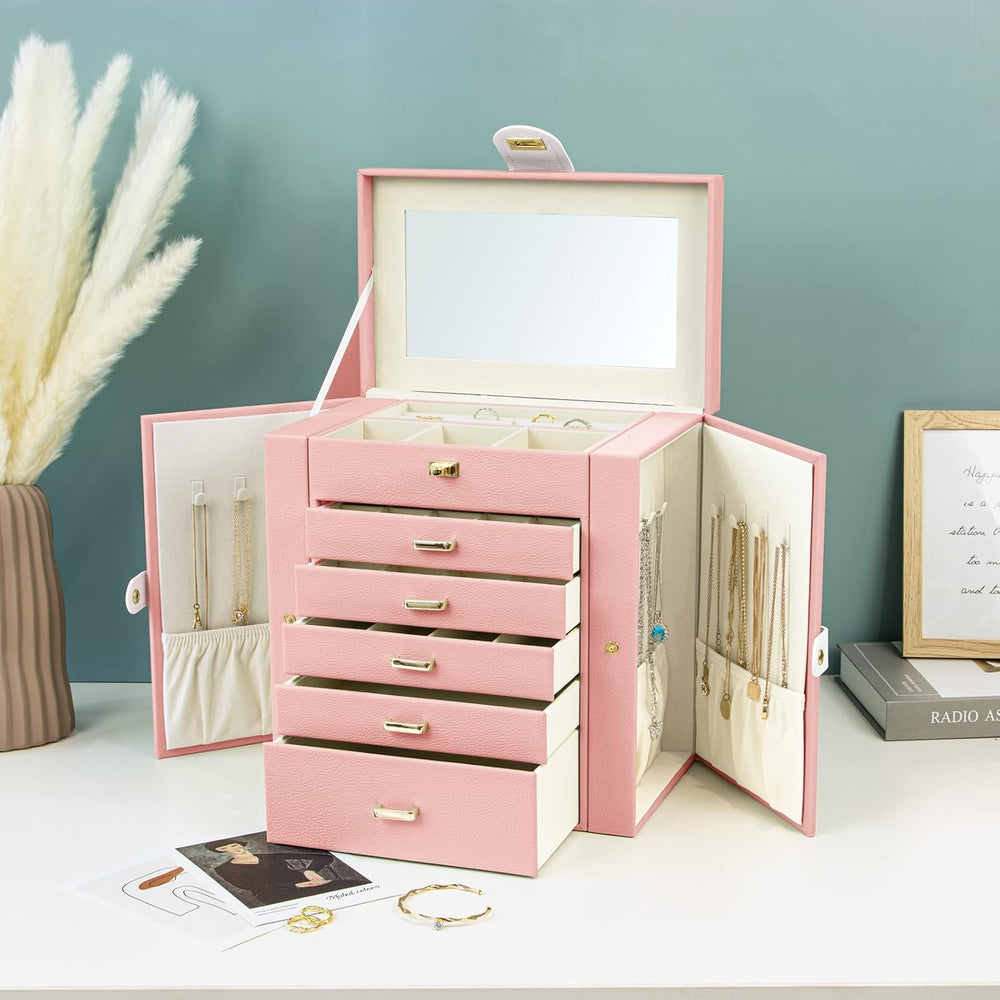 KAMIER Jewelry Box for Women, 6-Layer Large Jewelry Organizer Box with Mirror...