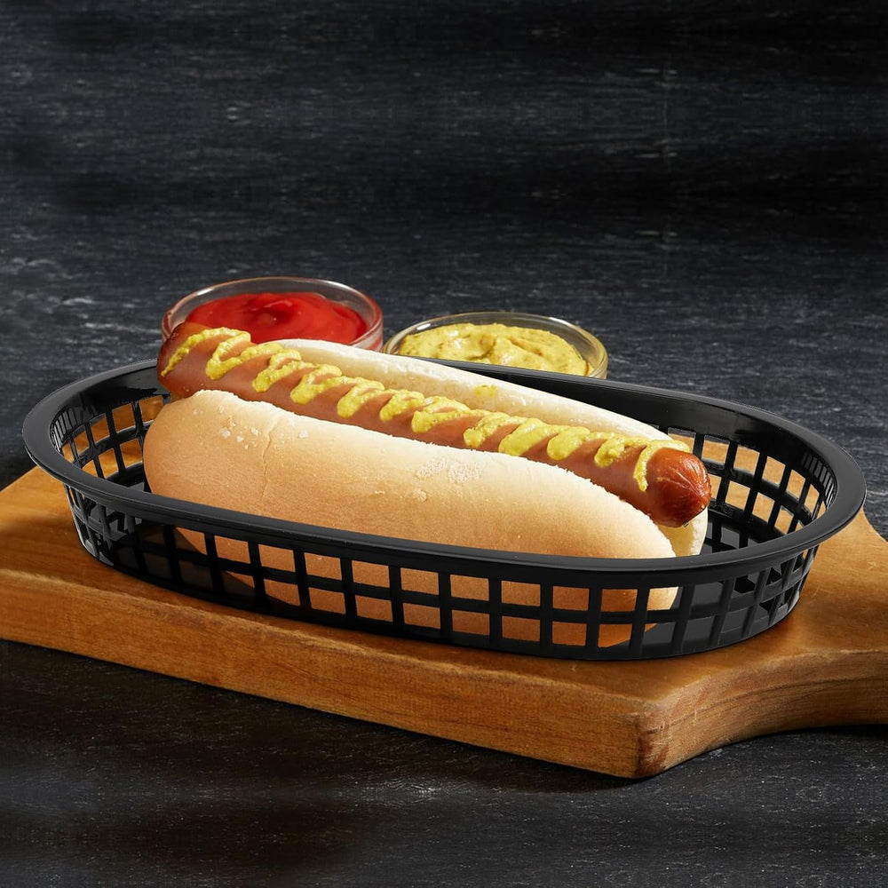 MANCHAP 50 Pack 10.6 x 7 Inches Plastic Fast Food Serving Baskets, Oval Plast...