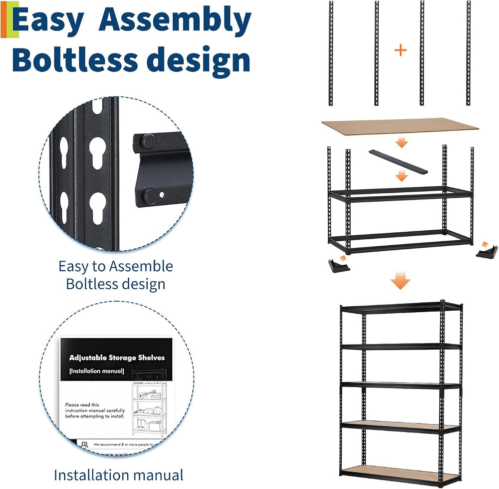 Garage Storage Shelves 5 Tiers, Heavy Duty Storage Shelving Racks with 2000 L...