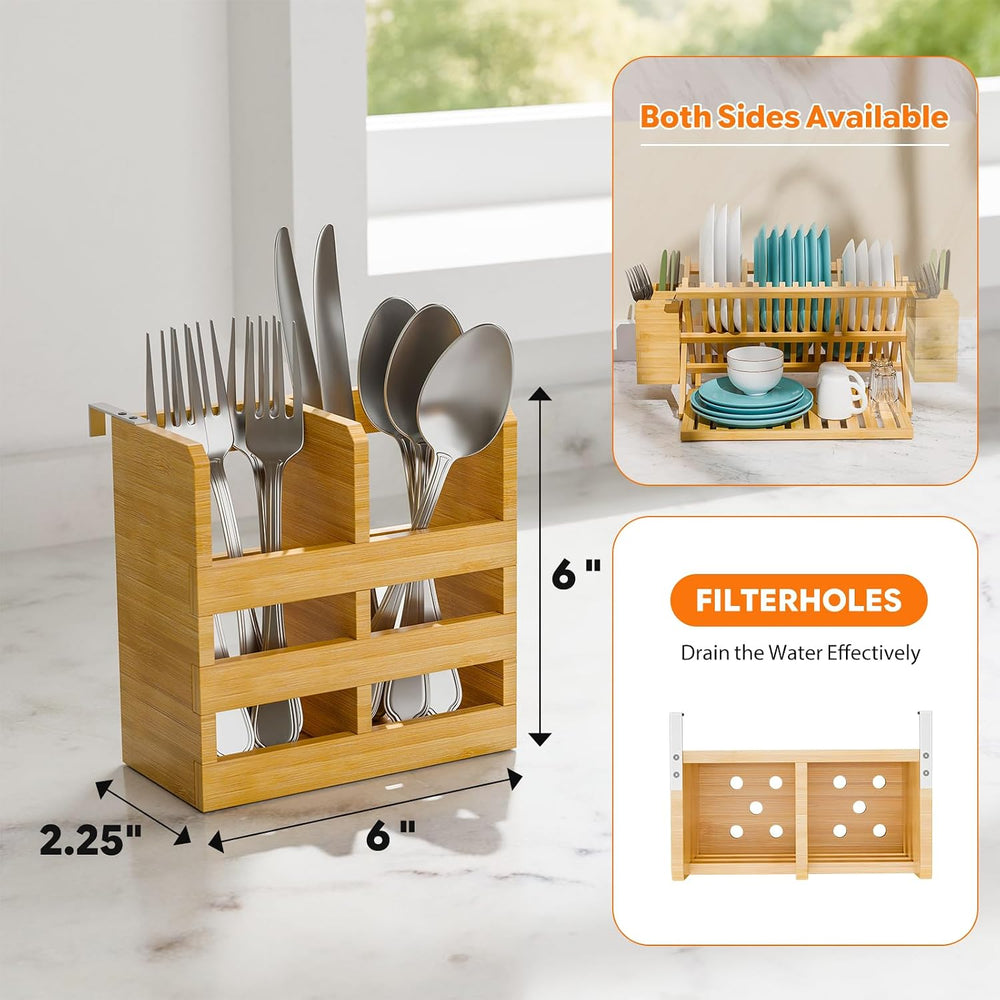 Simple Trending Bamboo Dish Drying Rack, 3 Tier with Utensil Holder