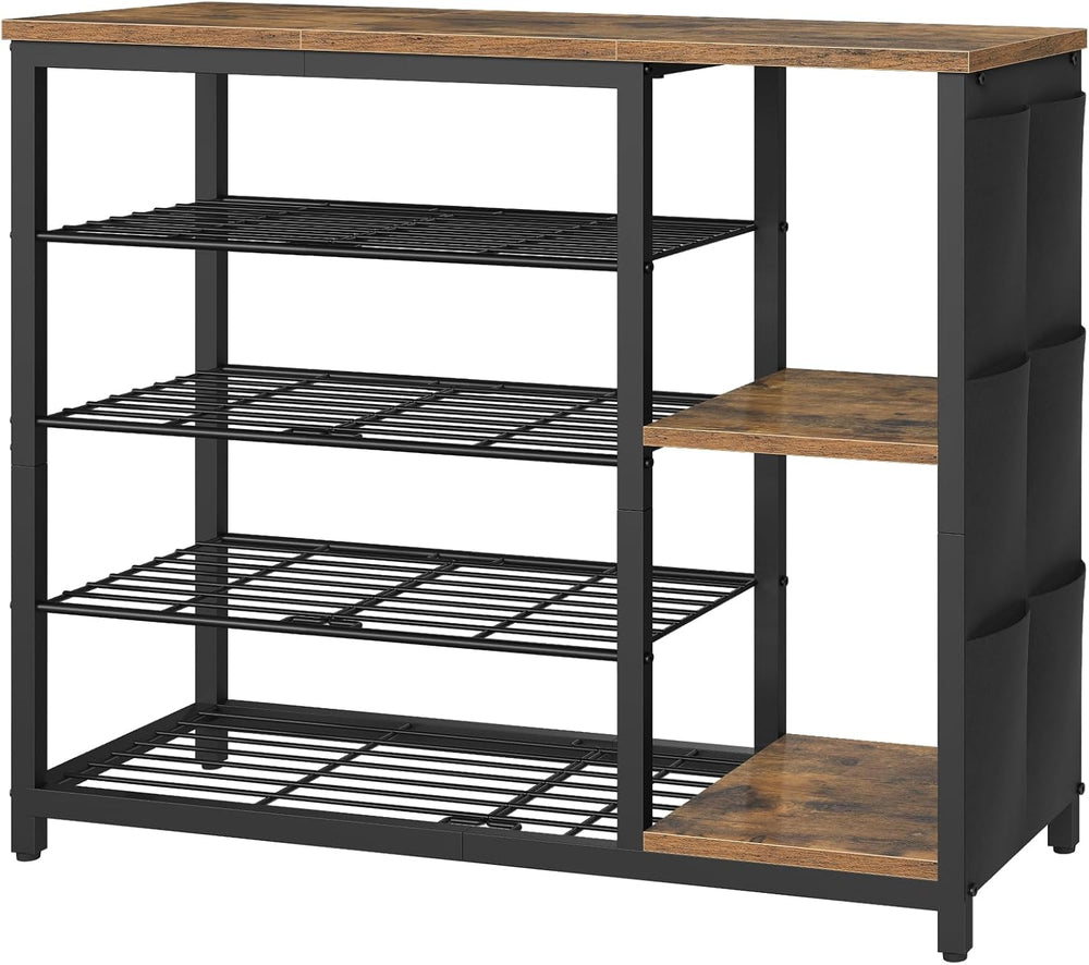 YATINEY Industrial 5-Tier Shoe Rack, Metal Shoe Storage Organizer with Side O...