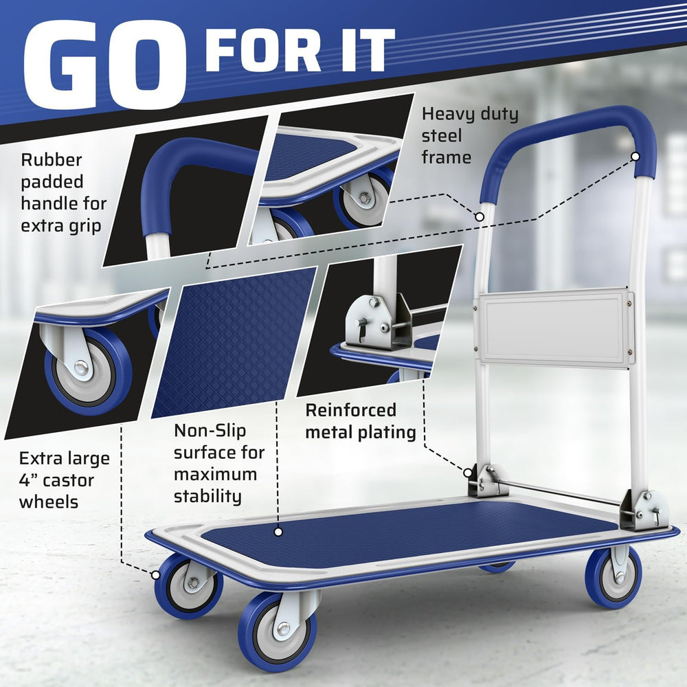 Heavy Duty Foldable Push Cart Dolly | 330 lbs. Capacity | Upgraded Collapsibl...
