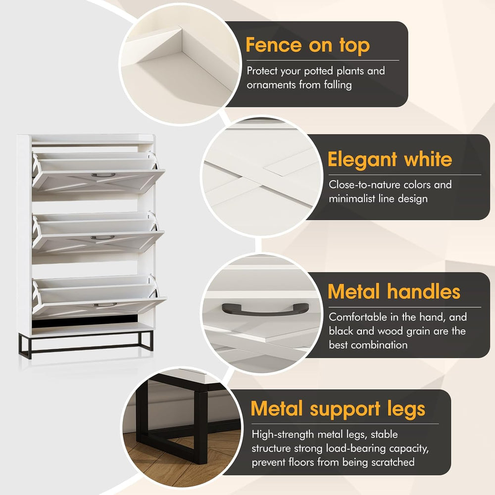 Maupvit Shoe Storage Cabinet with 3 Flip Drawers, Freestanding Organizer with...