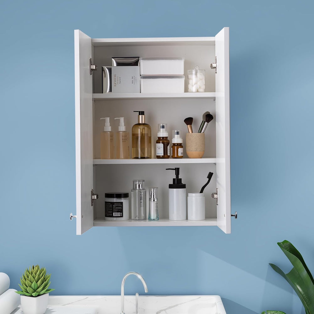 White Wall Mount Cabinet, MDF Over the Toilet Storage Cabinet