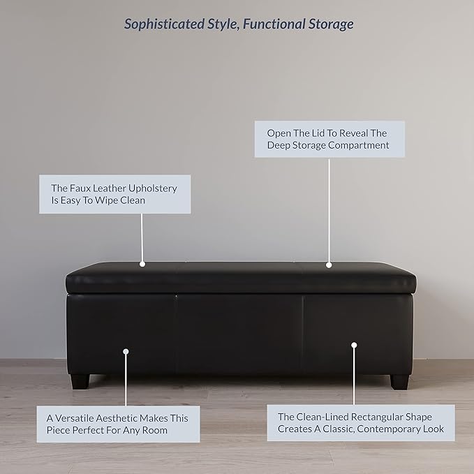 BELLEZE Storage Faux Leather Ottoman, 47 Inch Bench Bedroom Bench