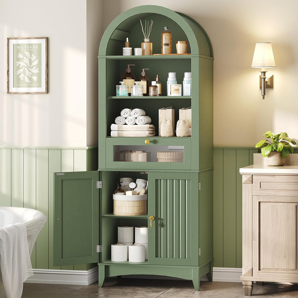66" Tall Bathroom Storage Cabinet with Flip Drawer, Freestanding Storage...