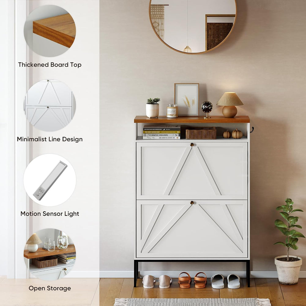 PARTPHONER Shoe Storage Cabinet with 2 Flip Drawers, Modern Hidden Shoe Stora...