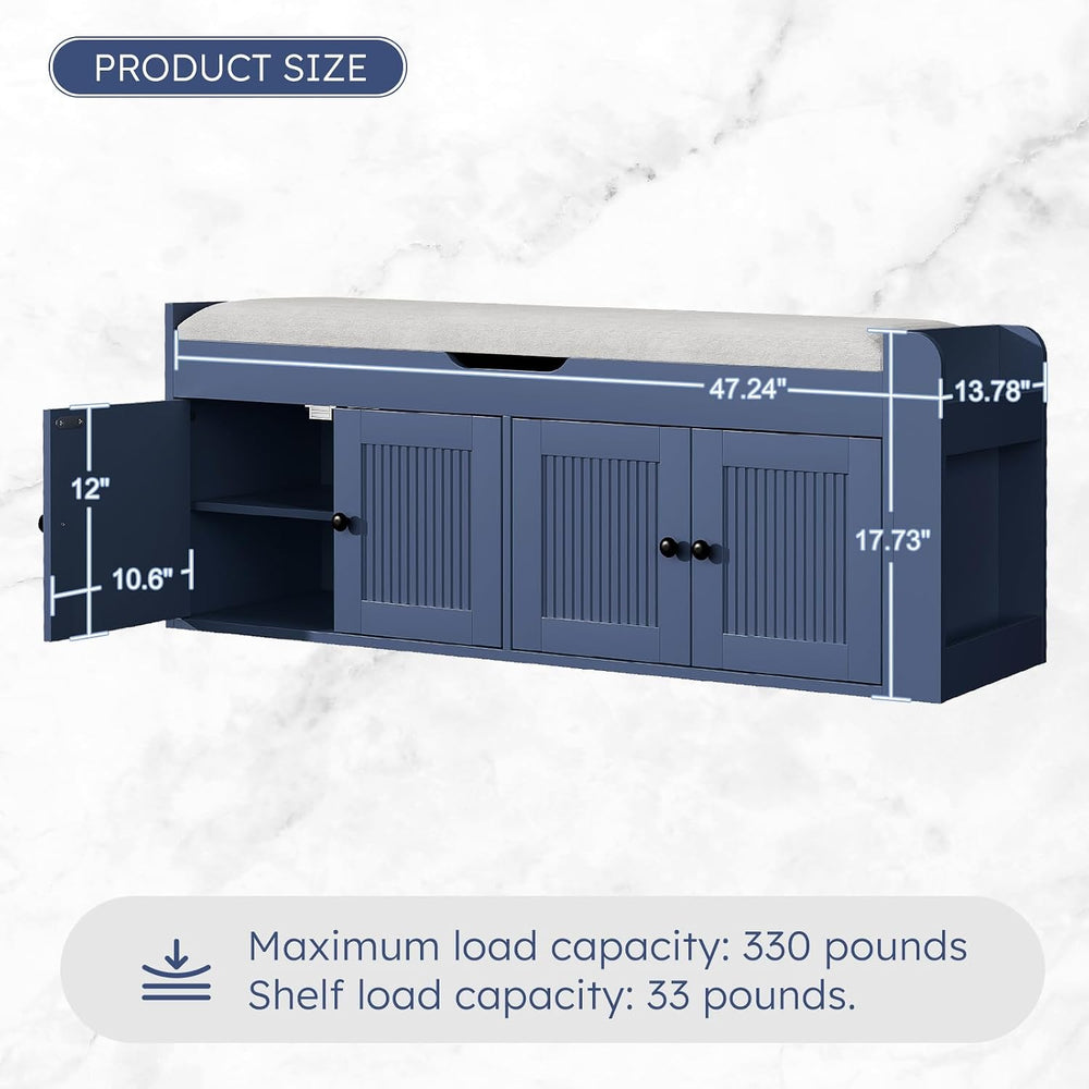 47.2" Storage Bench - Entryway Shoe Bench with Side Storage Shelves and ...