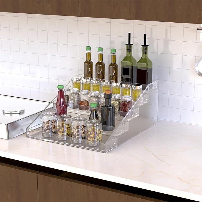 PMMASTO Widen Tiered Spice Rack, Seasoning Organizer, Kitchen Organization and