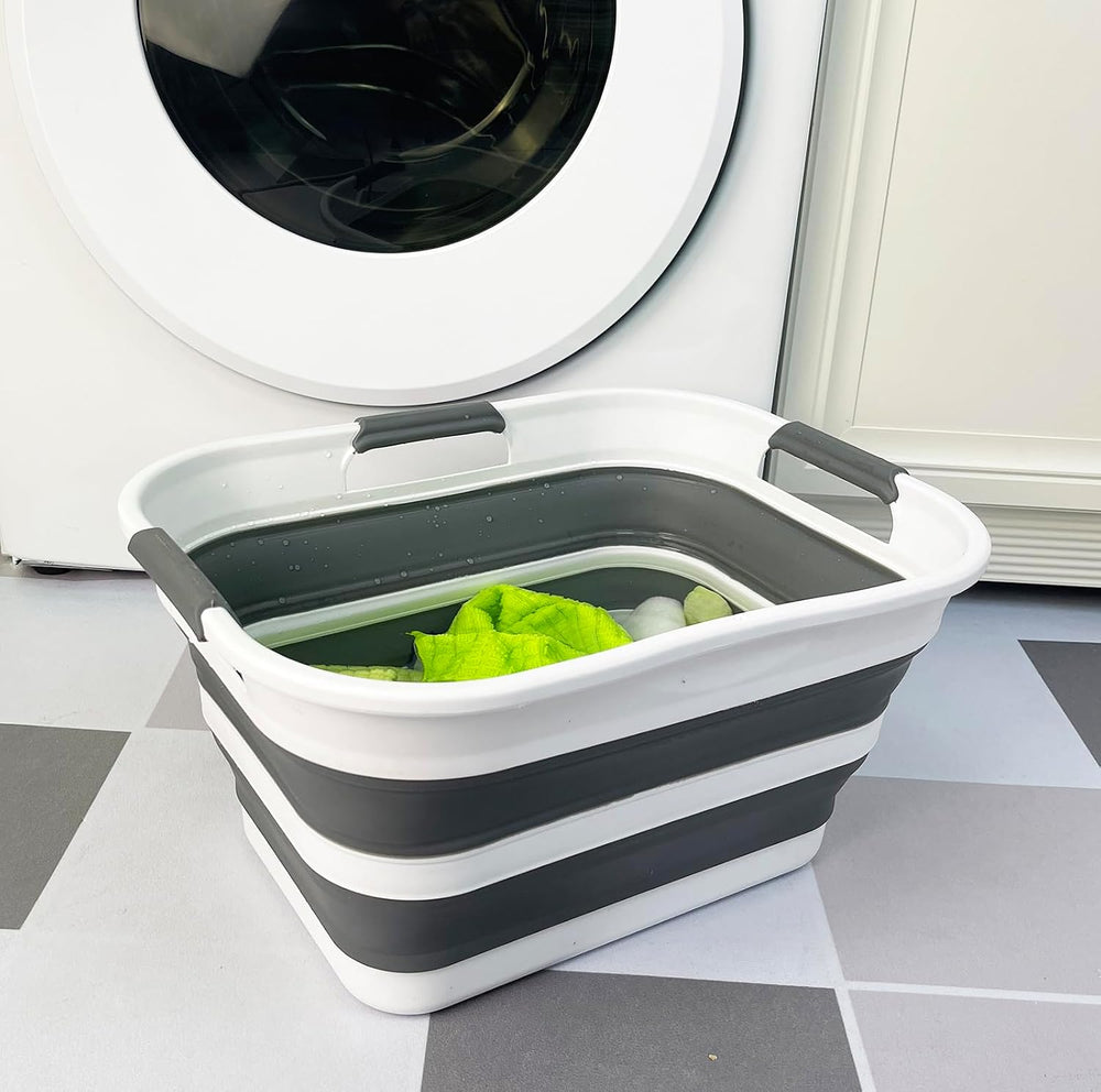 SAMMART Set of 2 Collapsible Plastic Laundry Basket/Organizer-Washing Tub-Fol...