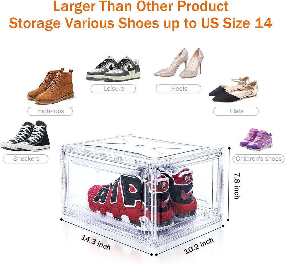 10 Pack Large Shoe Boxes Clear Stackable, Space Saving Acrylic Shoe Boxes Sho...