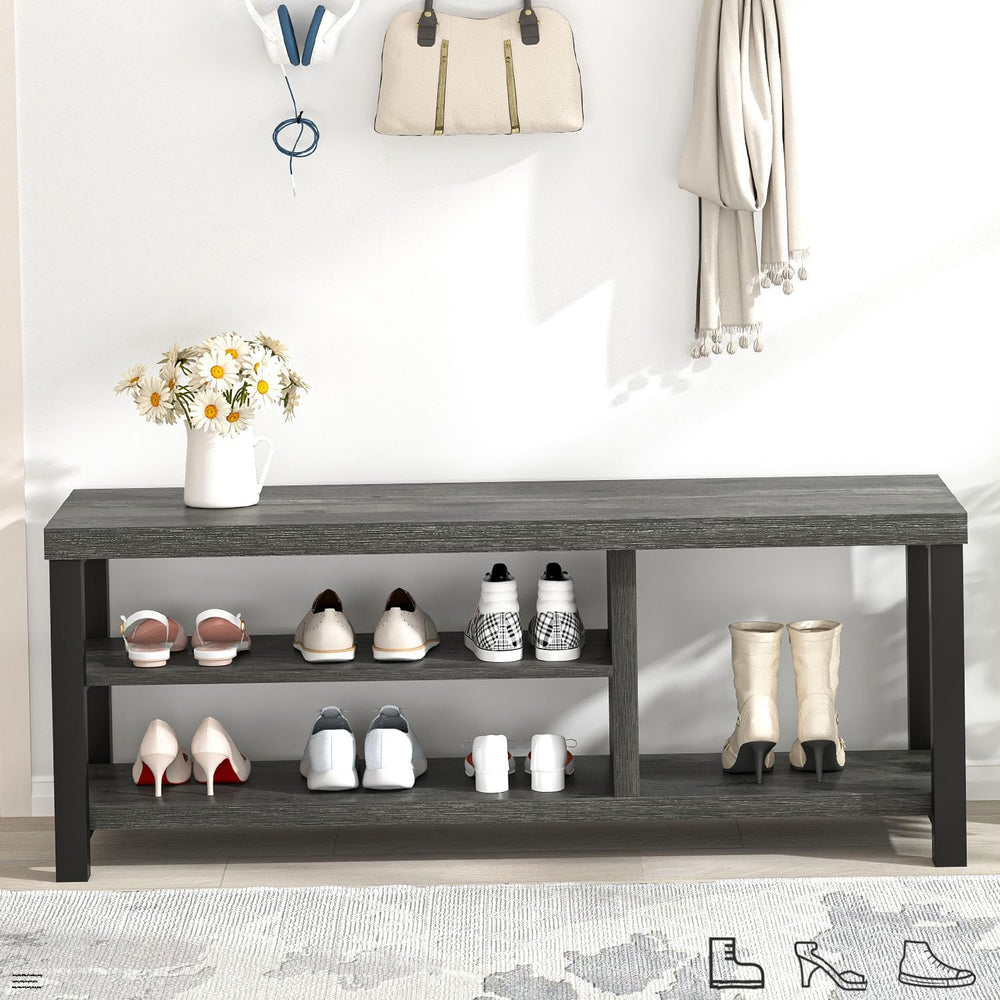 EXCEFUR Industrial Entryway Bench, Rustic Indoor Shoe Boot Storage Bench Seat...