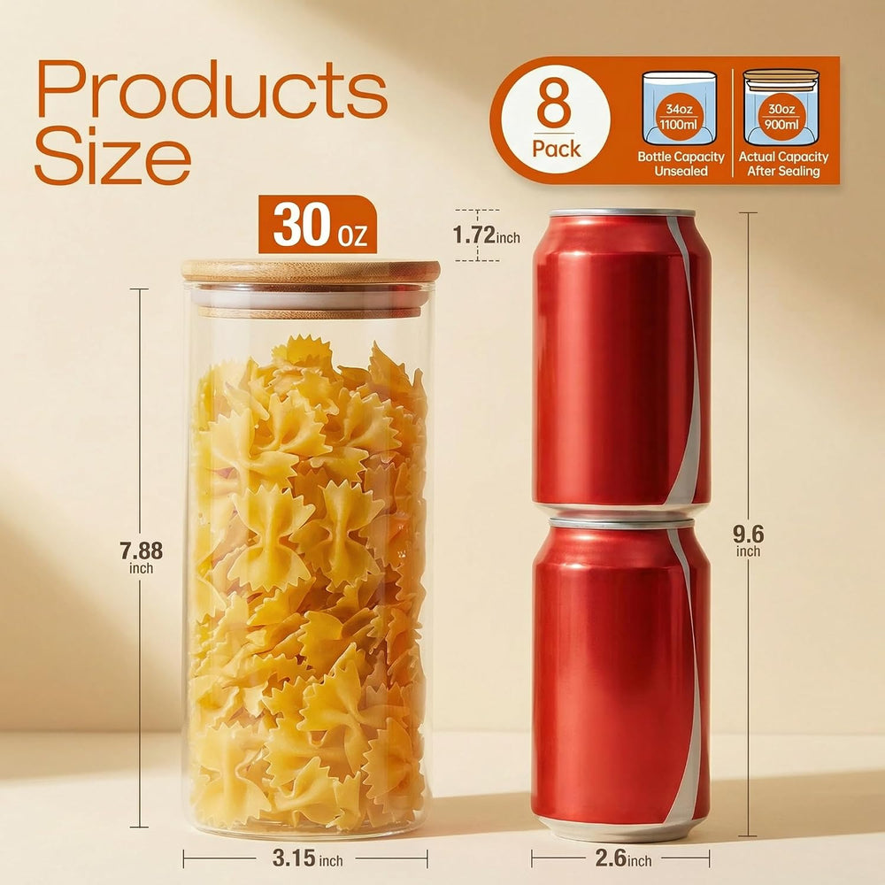 HomArtist Glass Jars with Bamboo Lids 28 floz [Set of 8], Glass Canisters wit...