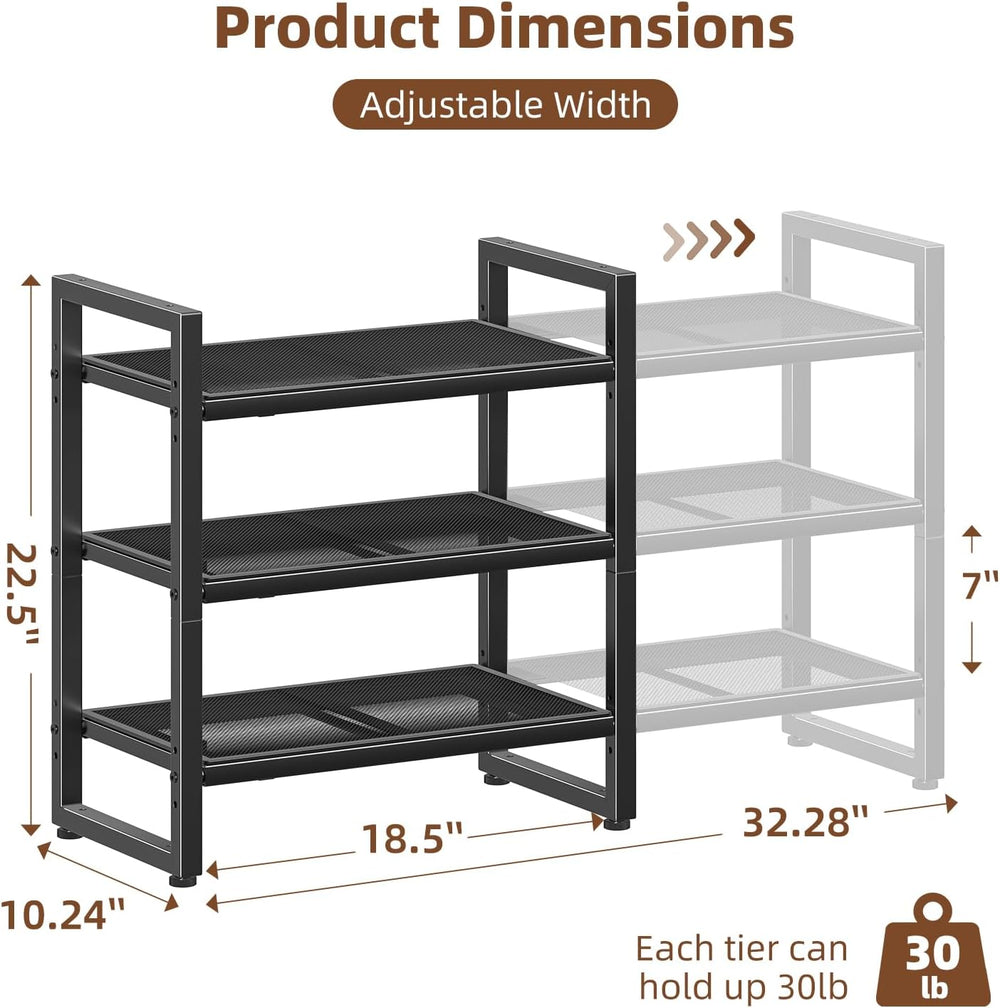 Simple Trending 3-Tier Expandable Shoe Rack, Black