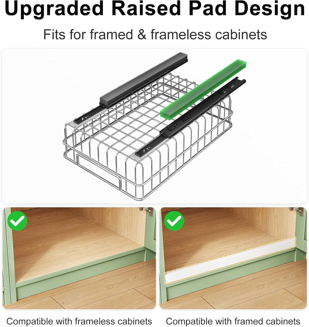 Pull out Cabinet Organizer, Stainless Steel 4-Pack (9.8"W x 16.5"D)...