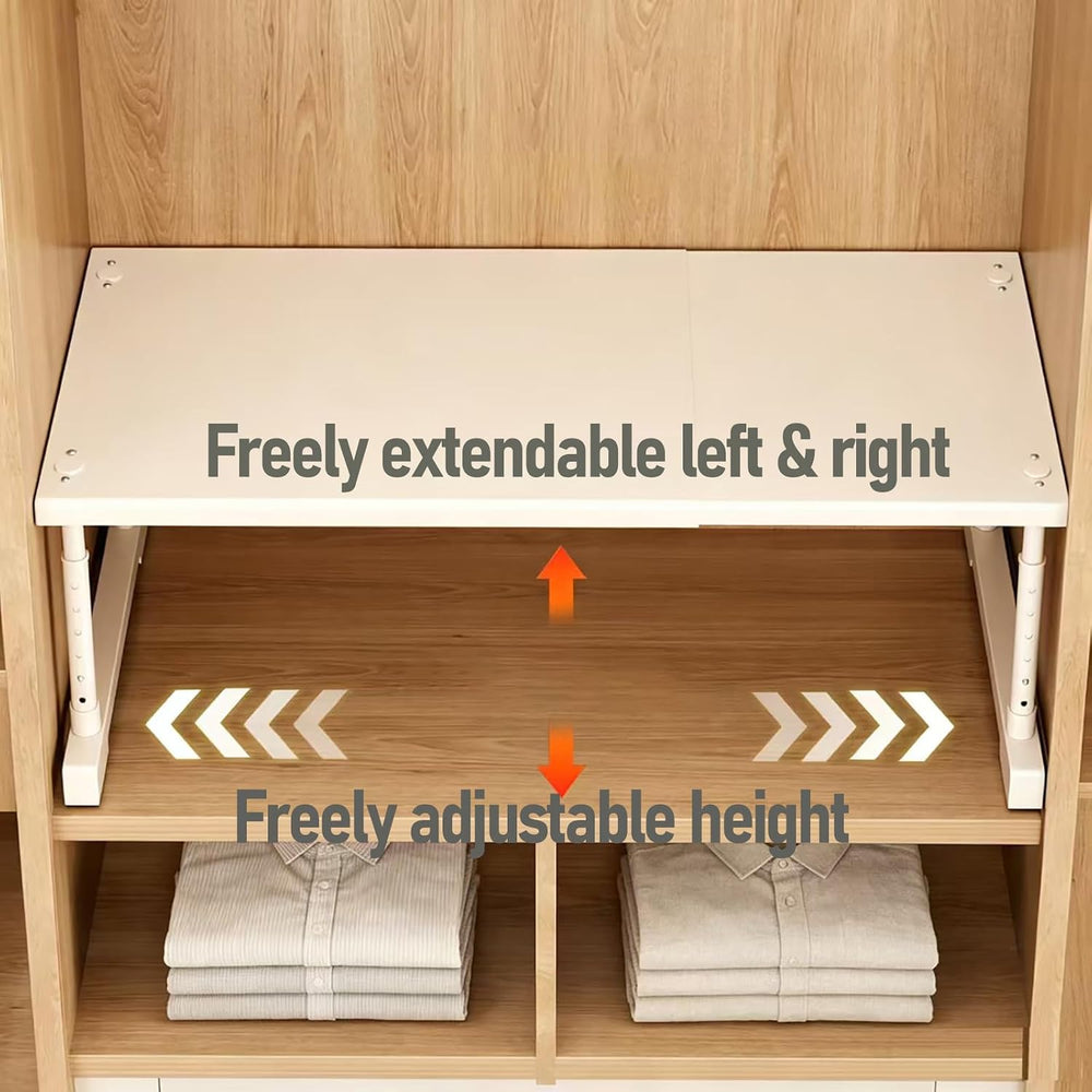 Adjustable Closet Shelf Organizer, Expandable Storage Rack for Wardrobe, Beig...
