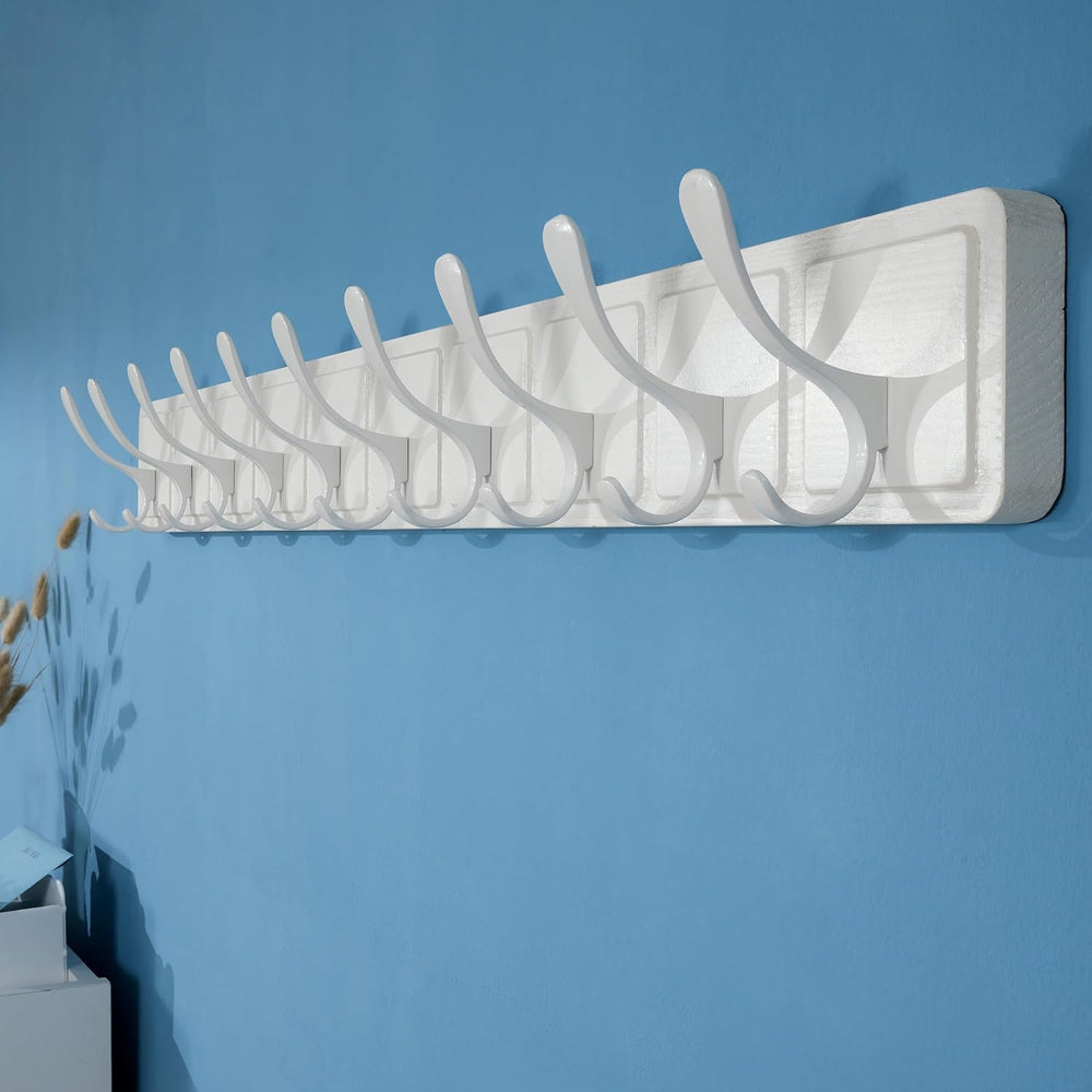 SKOLOO Scandi-Style Wooden Carved-Block Coat Hook, Wall Coat Hanger with 10 H...