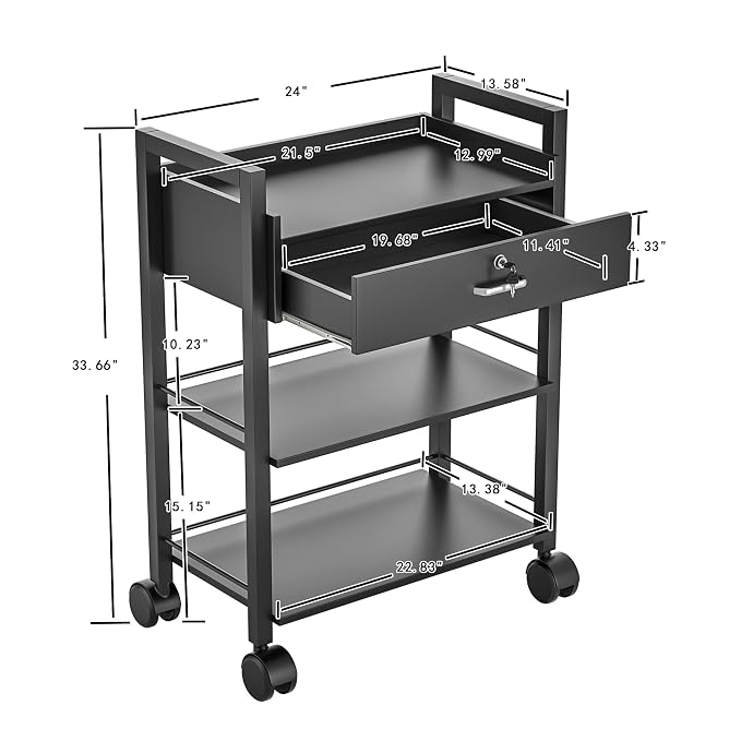 Paddie Salon Trolley Cart, Salon Tray Wooden Mobile Utility Cabinet