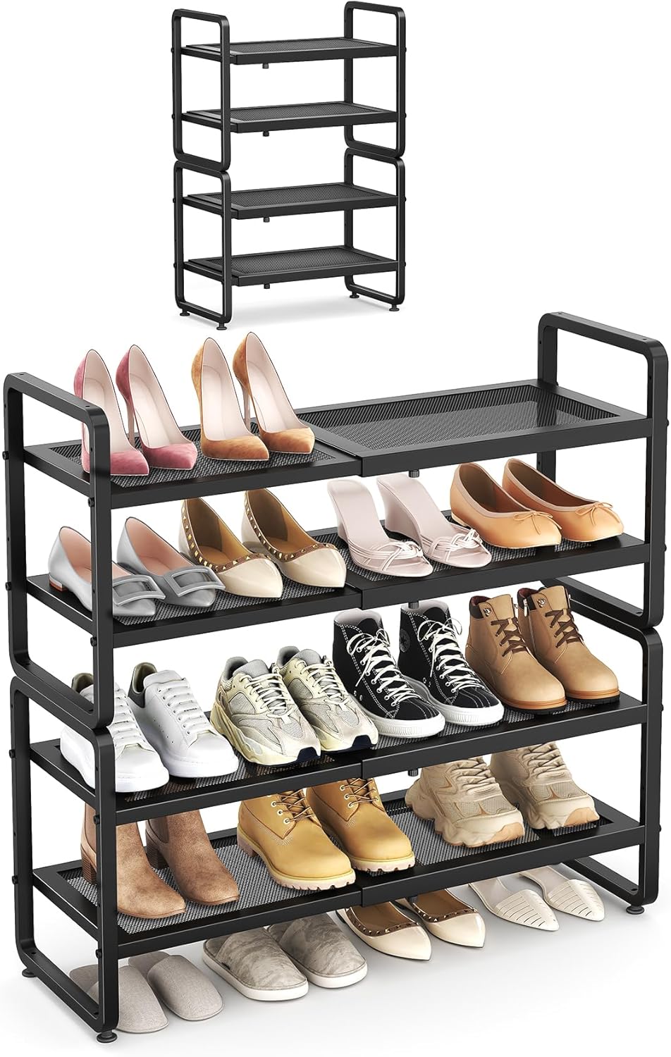 SAYZH Expandable Shoe Rack for Closet, Adjustable Metal Shoe Organizer with S...