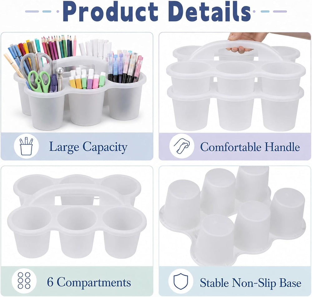 6 Pack Classroom Caddy With Handle for School Supplies, Clear