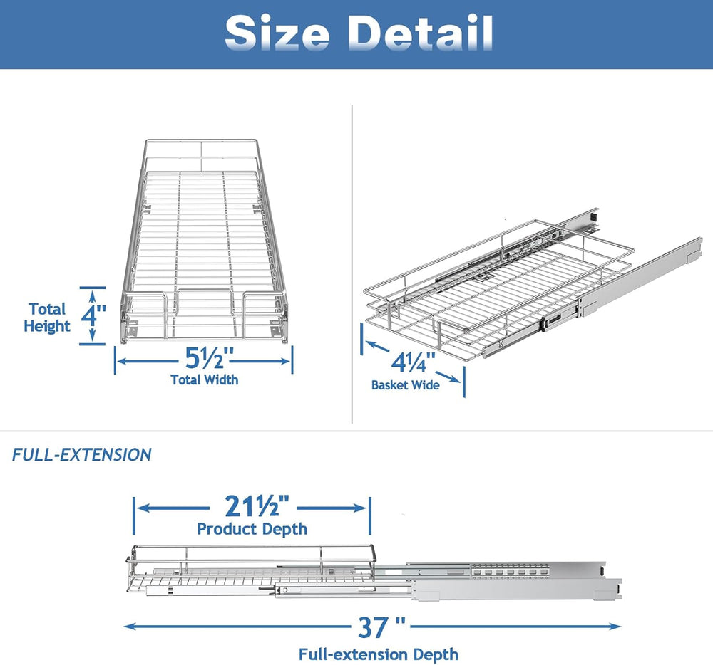 Pull Out Cabinet Organizer 5½" W x 21½" D, Heavy Duty Cabinet Pull ...