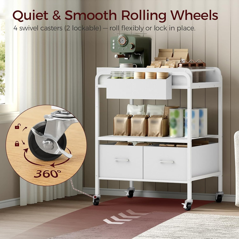MAHANCRIS Rolling Kitchen Cart, 3 Tier Microwave Table Stand with Storage