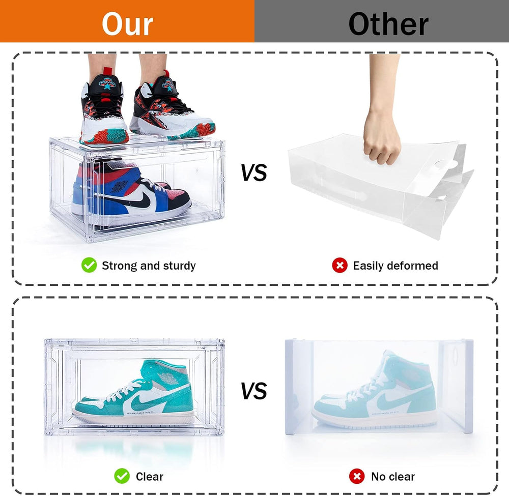 10 Pack Large Shoe Boxes Clear Stackable, Space Saving Acrylic Shoe Boxes Sho...